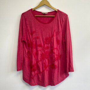 Lucky Brand Pink Crochet Floral Long Sleeve Top